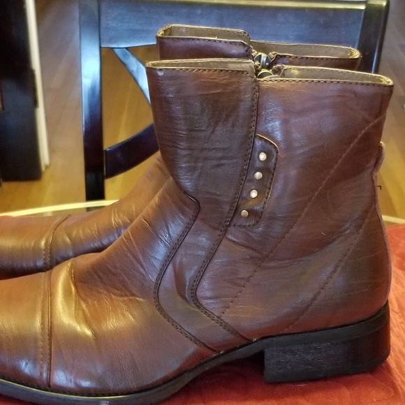 Burgundy Round Toe Ankle High Riding Boots - Picture 2 of 7